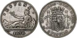 World Coins - Spain, Provisional Government, 5 Pesetas, 1870, Silver, , KM:655