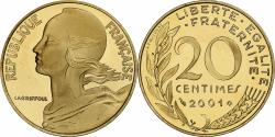World Coins - France, 20 Centimes, Marianne, 2001, Monnaie de Paris, Proof, Aluminum-Bronze