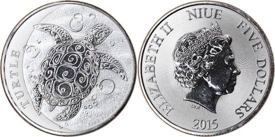 Coin, Niue, Elizabeth II, Hawksbill Turtle, 5 Dollars, 2015, 2 Oz,