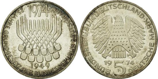 5 mark ms germany coin stuttgart 1974 be germany federal republic 63