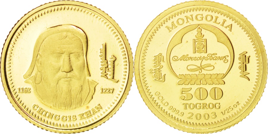 Mongolia, 500 Tugrik, 2003, KM #New, , Gold, 1.22 | Asian and