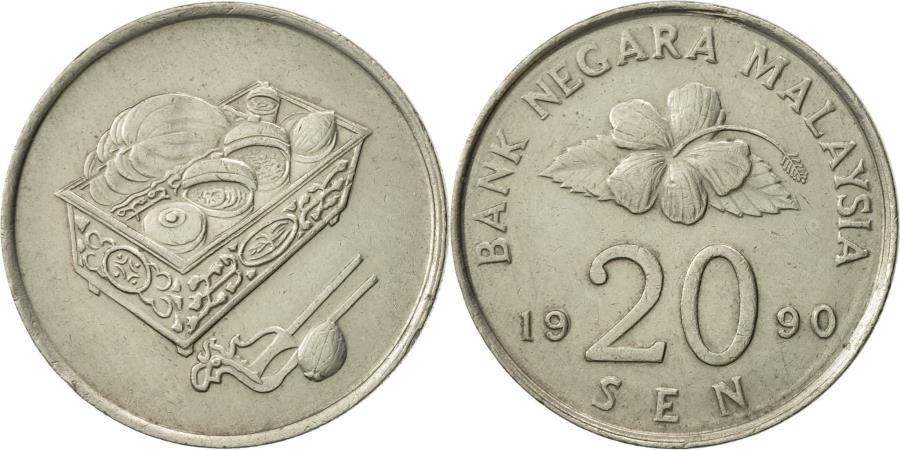 20世紀初頭の蝉 Malaysia, 20 Sen, 1990, , Copper-nickel, KM:52 | Asian and Middle