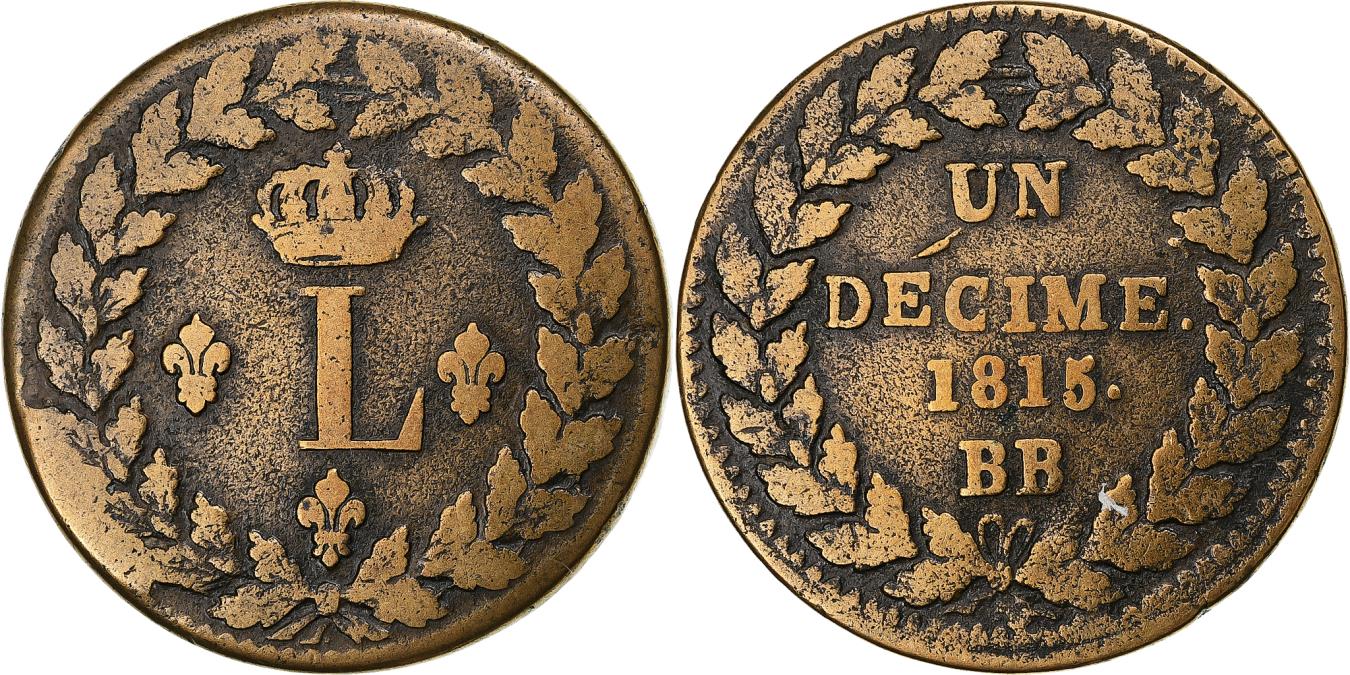 1840 Essai France Décime ブロンズ MS 64 BN France, Louis XVIII, Decime, 1815, Strasbourg, Bronze, , Gadoury:196d