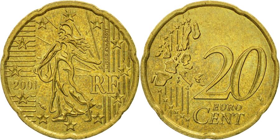 France 20 Euro Cent 2001 Brass KM 1286 European Coins