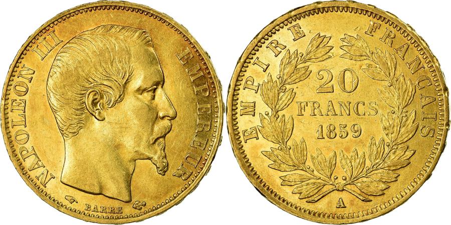 Coin, France, Napoleon III, 20 Francs, 1859, Paris, , Gold, KM 781.1