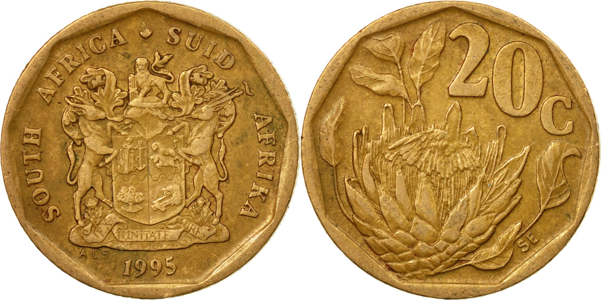 Coin, South Africa, 20 Cents, 1995, Pretoria, , Bronze Plated Steel