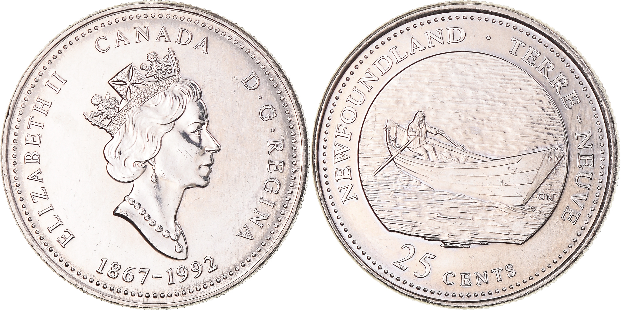 Coin, Canada, Elizabeth II, Newfounland, 25 Cents, 1992