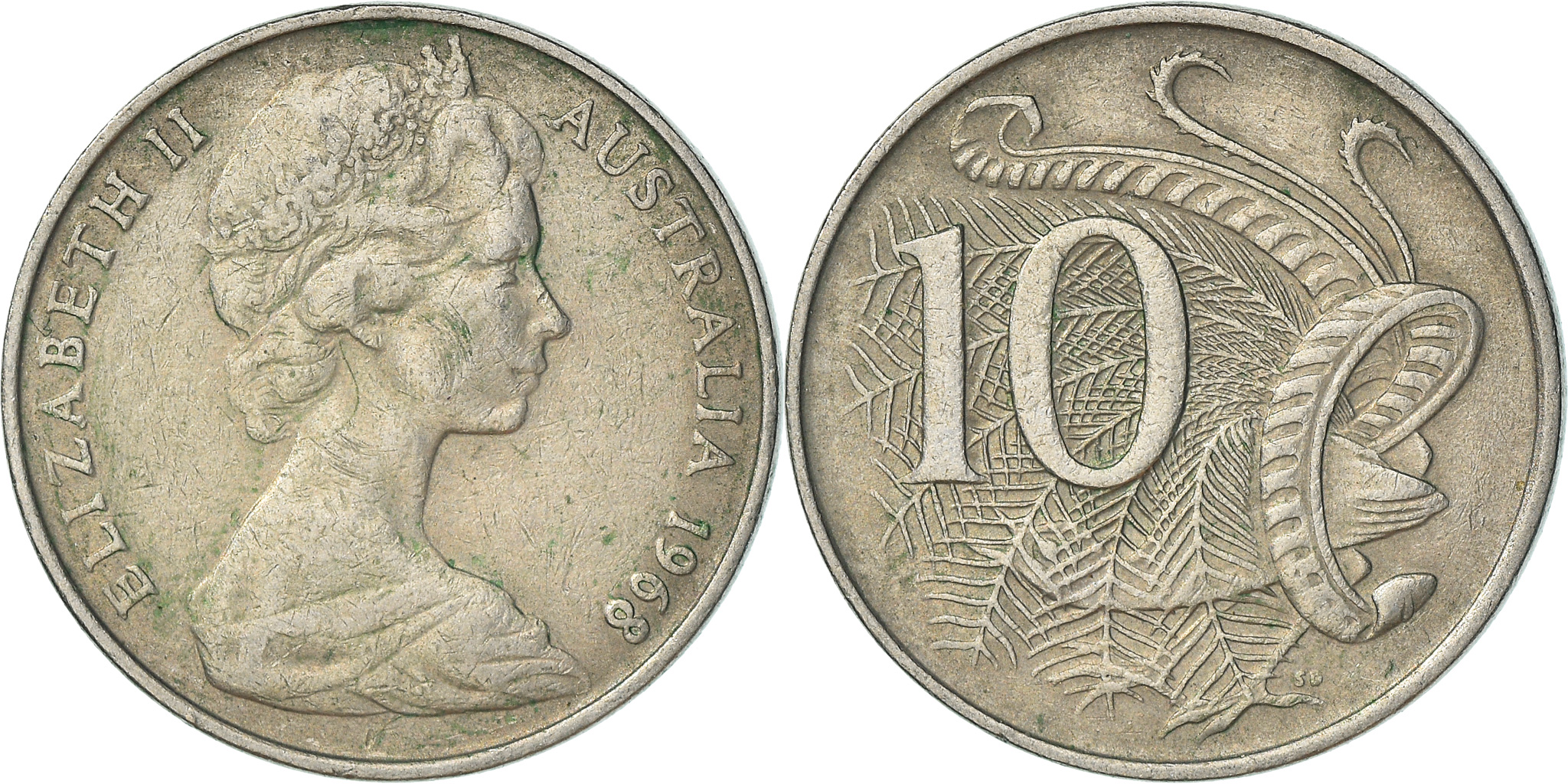 Coin Australia Elizabeth II 10 Cents 1968 Copper nickel KM 65