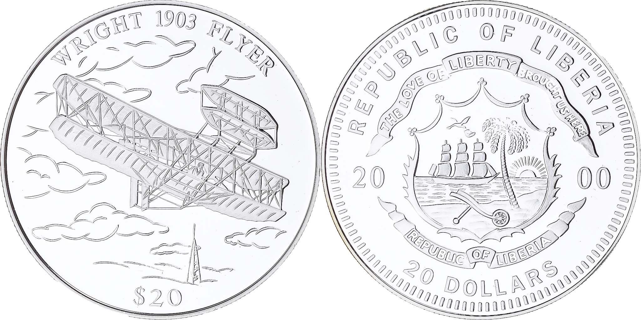 Coin, Liberia, Wright Flyer, 20 Dollars, 2000, Proof, , Silver, KM:595