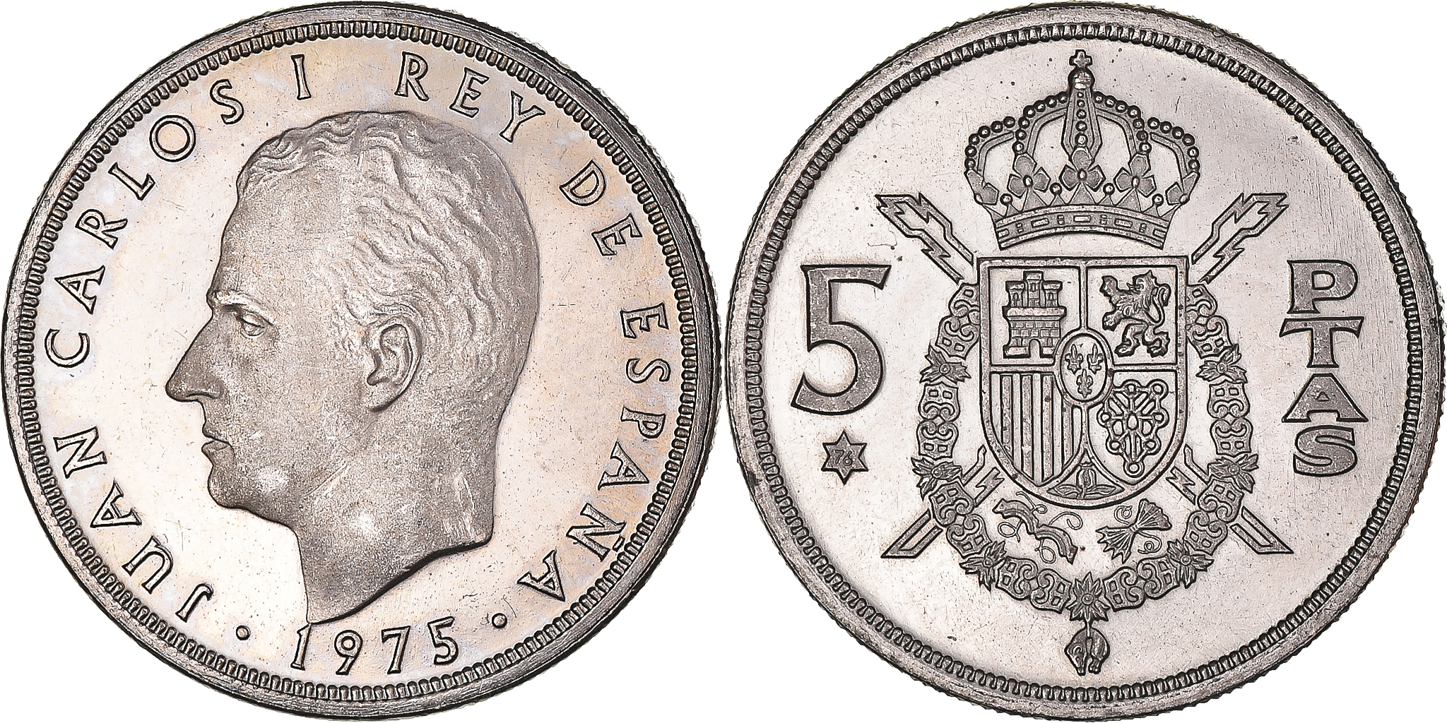 Coin Spain Juan Carlos I 5 Pesetas 1975 76 BE Copper nickel