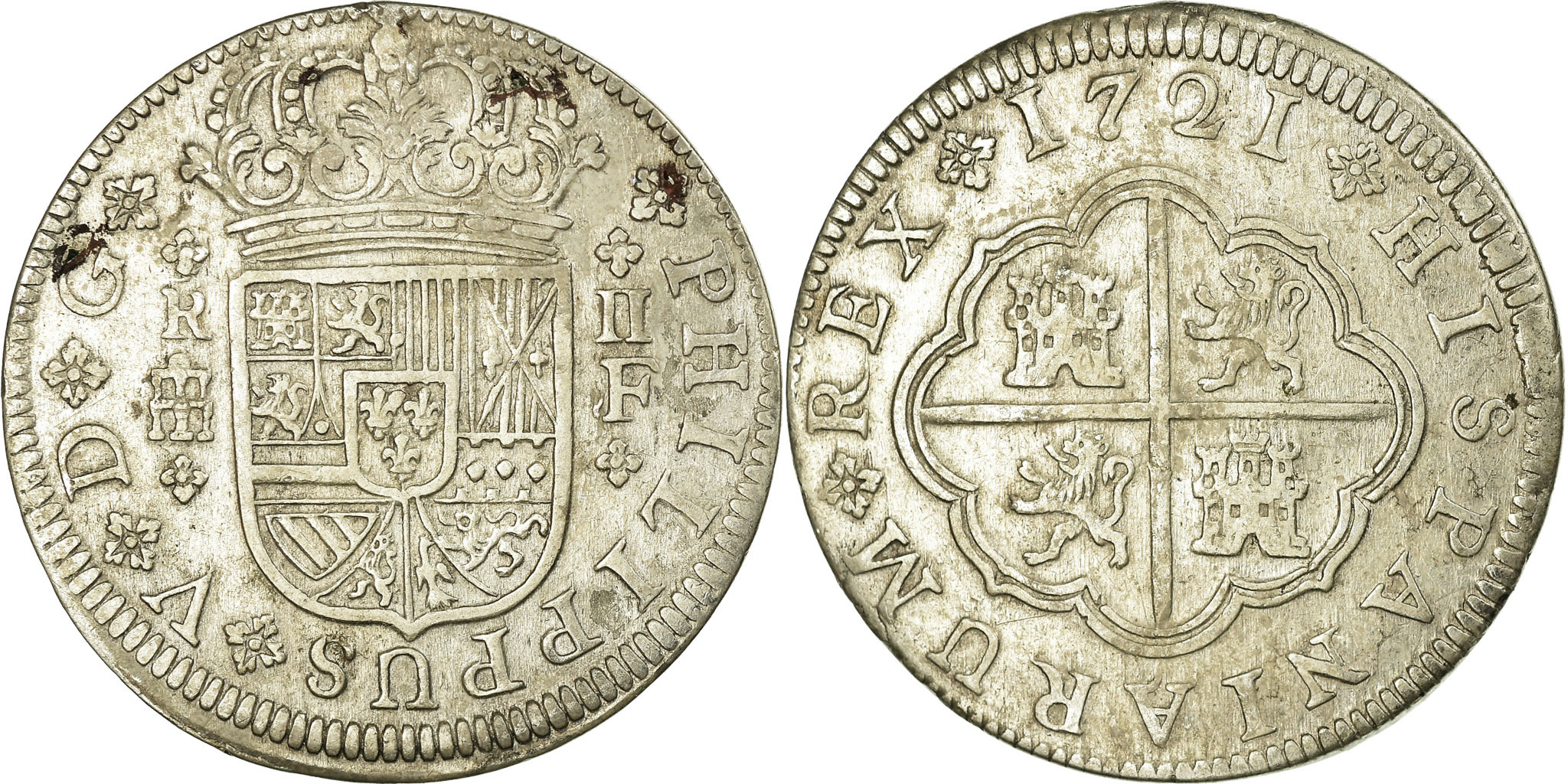 Coin, Spain, Philip V, 2 Reales, 1721, Segovia, , Silver, KM:297
