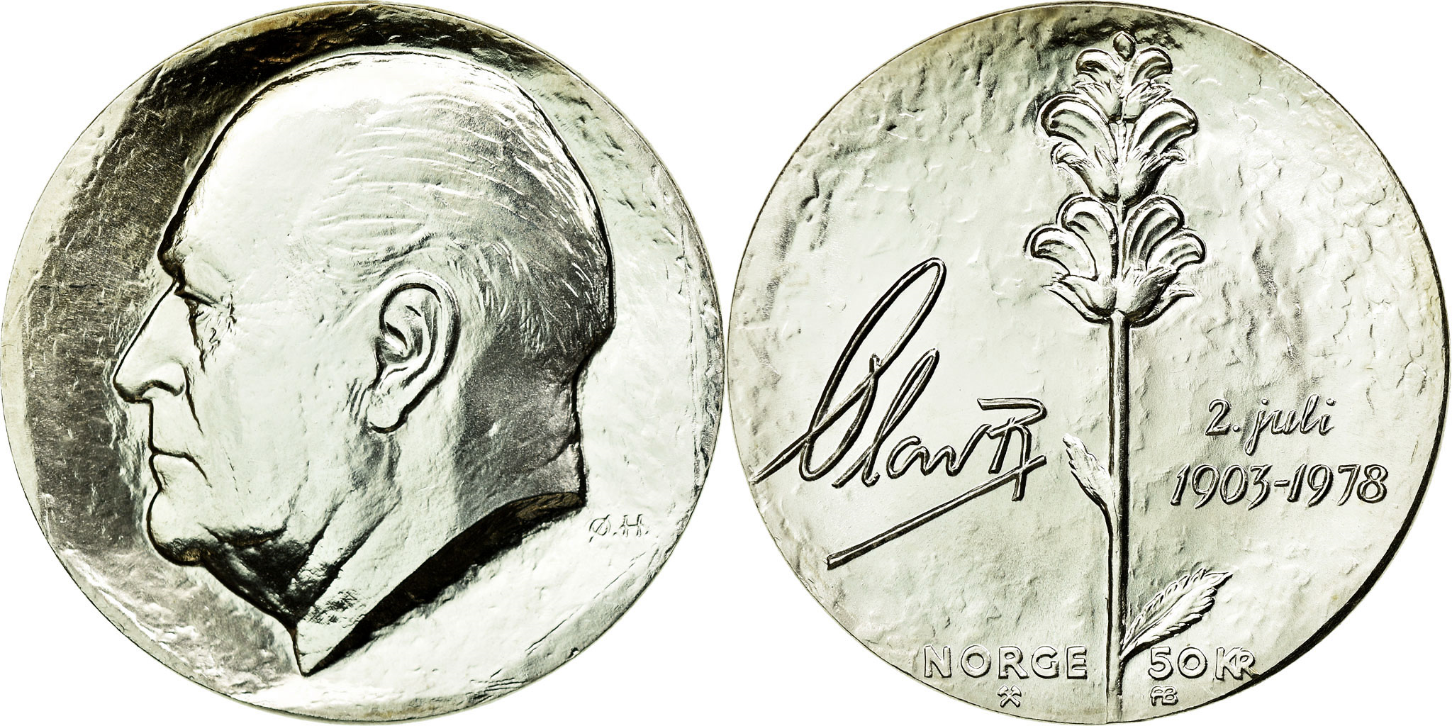 Coin, Norway, Olav V, 50 Kroner, 1978, , Silver, KM:424 Coin, Norway, Olav V, 50 Kroner, 1978, , Silver, KM:424