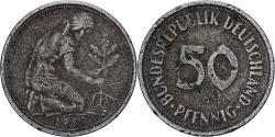World Coins - Federal Republic of Germany, 50 Pfennig, 1950, Karlsruhe, Copper-nickel