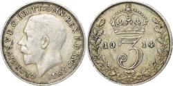World Coins - Great Britain, George V, 3 Pence, 1914, British Royal Mint, Silver,