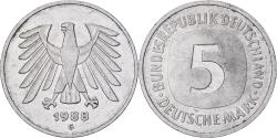 World Coins - Federal Republic of Germany, 5 Mark, 1988, Karlsruhe, Copper-Nickel Clad Nickel