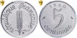World Coins - France, 5 Centimes, Épi, 1960, Paris, Pré-série, Stainless Steel, PCGS,