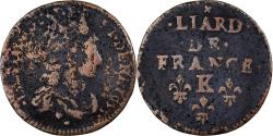 World Coins - France, Louis XIV, Liard, 1655, Bordeaux, Copper,