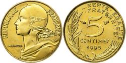 World Coins - France, 5 Centimes, Marianne, 1995, Paris, BU, Aluminum-Bronze,