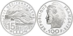 World Coins - France, 100 Francs / 15 Écus, Jeux Méditerranéens, 1993, Monnaie de Paris, BE