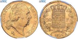 World Coins - France, Louis XVIII, 20 Francs, 1824, Paris, Gold, NGC, , Gadoury:1028