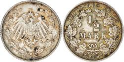 World Coins - Coin, GERMANY - EMPIRE, 1/2 Mark, 1916, Karlsruhe, , Silver, KM:17