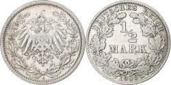 World Coins - GERMANY - EMPIRE, 1/2 Mark, 1909, Berlin, Silver, , KM:17
