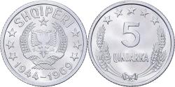 World Coins - Coin, Albania, 5 Qindarka, 1969, Rome, , Aluminum, KM:44
