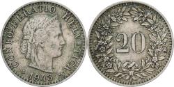 World Coins - Switzerland, 20 Rappen, 1943, Bern, Copper-nickel, , KM:29a