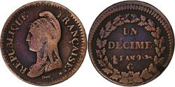 World Coins - France, 1 Décime, Dupré, AN 9, Geneva, Bronze, , Gadoury:187a