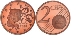 World Coins - France, 2 Euro Cent, 2008, Paris, Proof / BE, , Copper Plated Steel