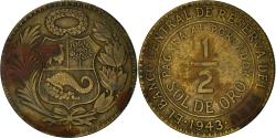 World Coins - Coin, Peru, 1/2 Sol, 1943, Lima, , Brass, KM:220.4