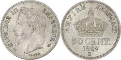 World Coins - France, Napoleon III, 50 Centimes, 1867, Bordeaux, Silver,
