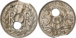 World Coins - France, 5 Centimes, 1935, Paris, Off-centre hole, Copper-nickel,