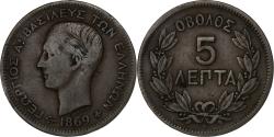World Coins - Greece, George I, 5 Lepta, 1869, Strasbourg, Bronze,