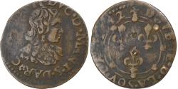 World Coins - France, Ardennes, Charles II, Double Tournois, 1642, Charleville, Copper