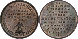 World Coins - Belgium, Medal, Jules Victor Anspach, Bourgmestre de Bruxelles, 1879, Copper