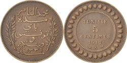 World Coins - Tunisia, Muhammad al-Nasir Bey, 5 Centimes, 1917, Paris, Bronze,
