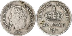 World Coins - France, Napoleon III, 20 Centimes, Napoléon III, 1867, Strasbourg, Silver