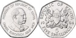 World Coins - Kenya, 5 Shillings, 1994, British Royal Mint, Nickel plated steel,