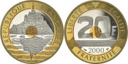World Coins - Coin, France, Mont Saint Michel, 20 Francs, 2000, Paris, Proof,