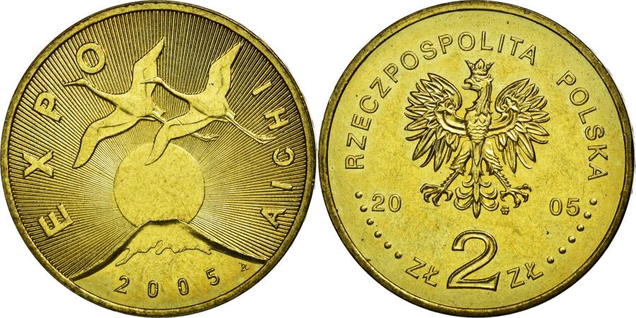 ポブジョイ・ミント造幣局 Inverted Swan記念 2005年 Coin, Poland, Japan's Aichi Expo, 2 Zlote, 2005, Warsaw, , Brass