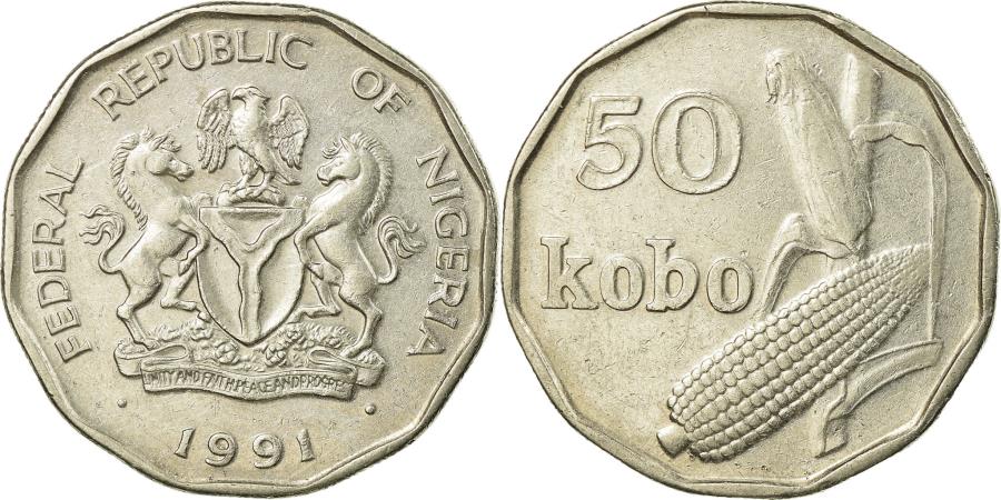 World Coins - Coin, Nigeria, Elizabeth II, 50 Kobo, 1991, , Nickel plated steel