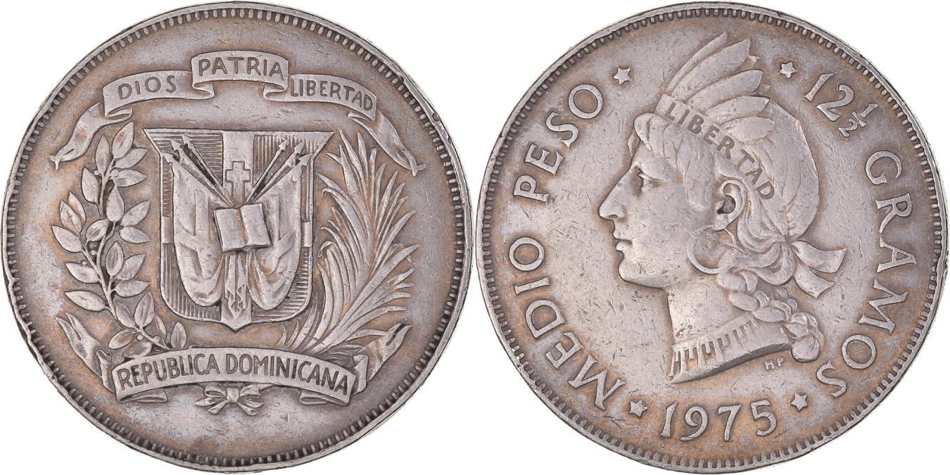 Coin, Dominican Republic, 1/2 Peso, 1975, , Coppernickel, KM21a.2