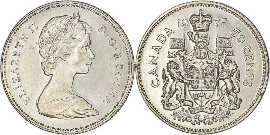 Coin, Canada, Elizabeth II, 50 Cents, 1975, Royal Canadian Mint