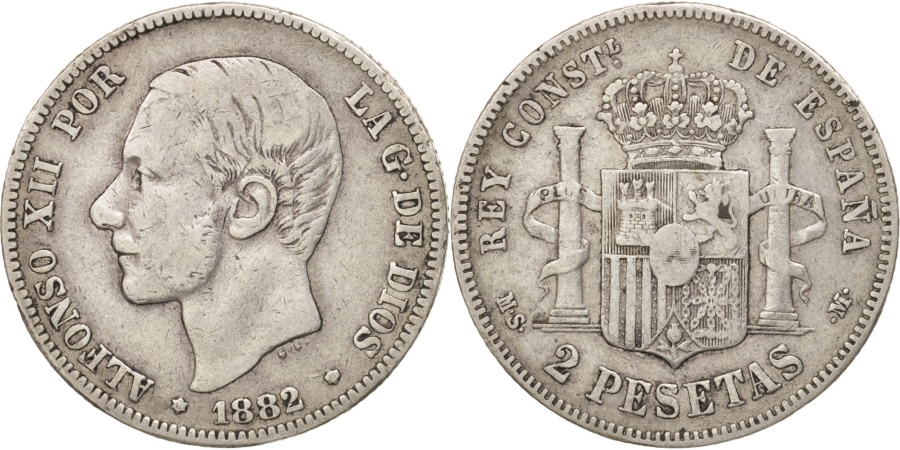 World Coins - Spain, Alfonso XII, 2 Pesetas, 1882, Madrid, , Silver, KM:678.2