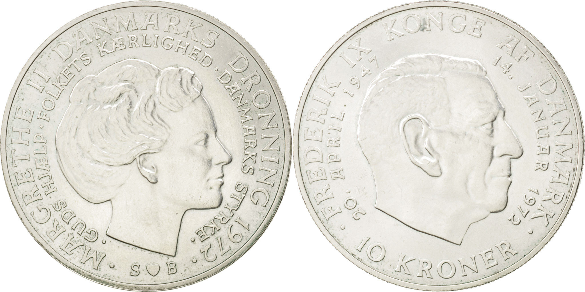 DENMARK, 10 Kroner, 1972, Copenhagen, KM #858, , Silver, 36, 20.50