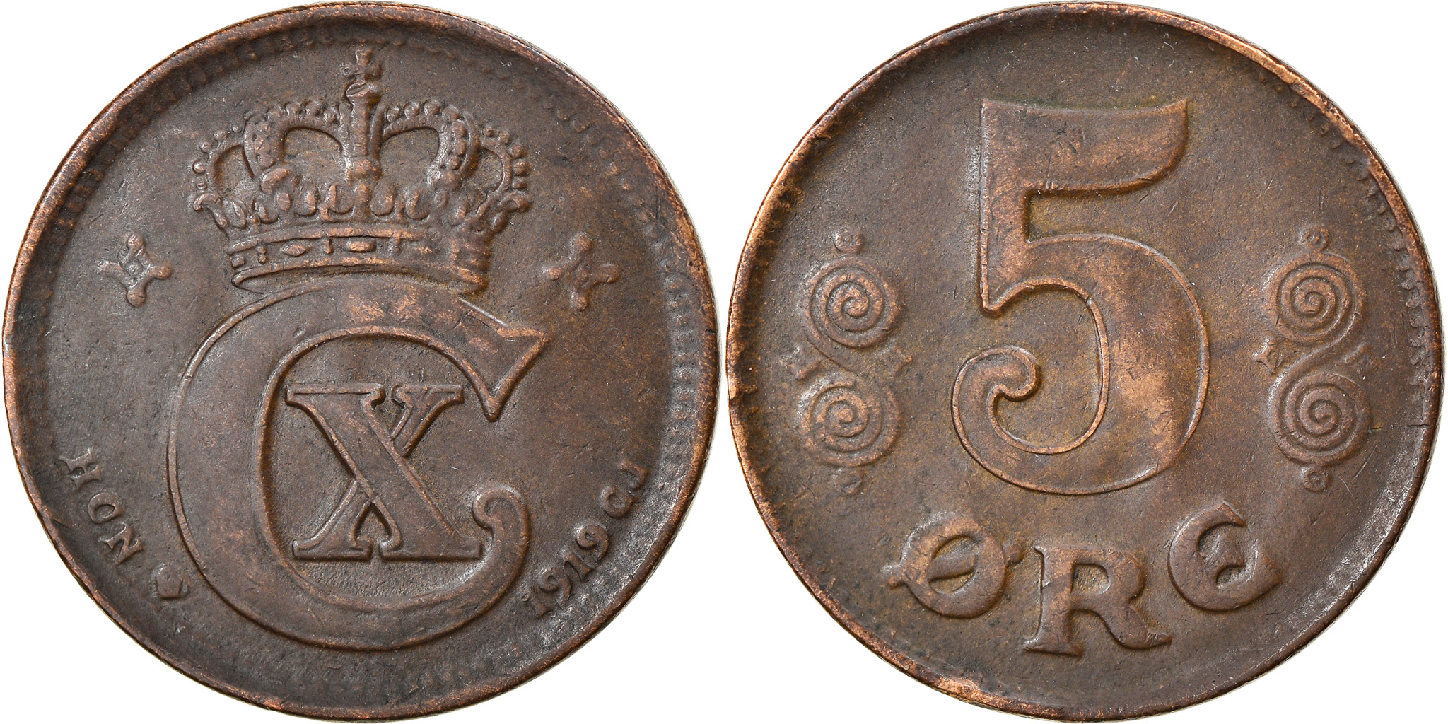 五大世紀の黎明　各国家RRR以下4コン　各ORR1枚他 Coin, Denmark, Christian X, 5 Öre, 1919, Copenhagen, , Bronze