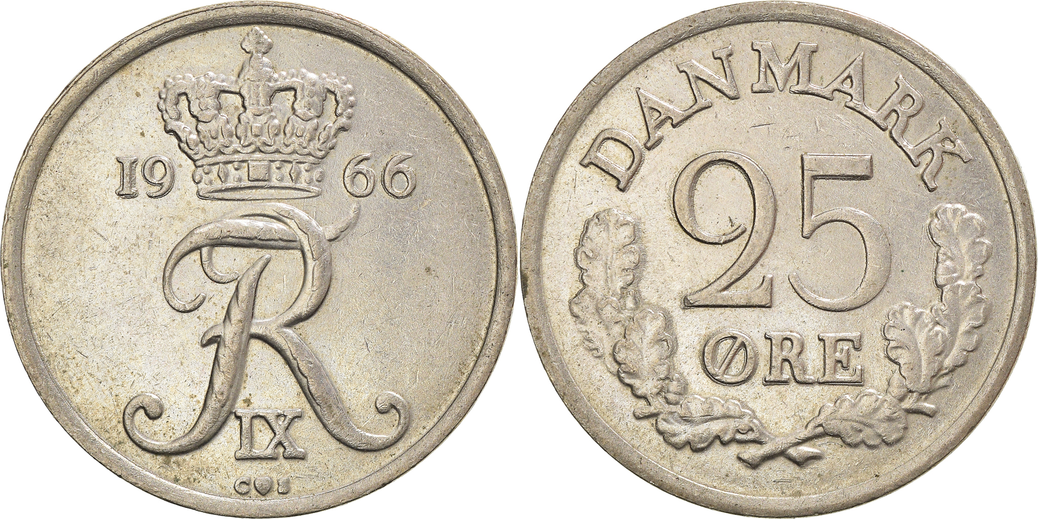 Coin, Denmark, Frederik IX, 25 Öre, 1966, Copenhagen, , Copper-nickel