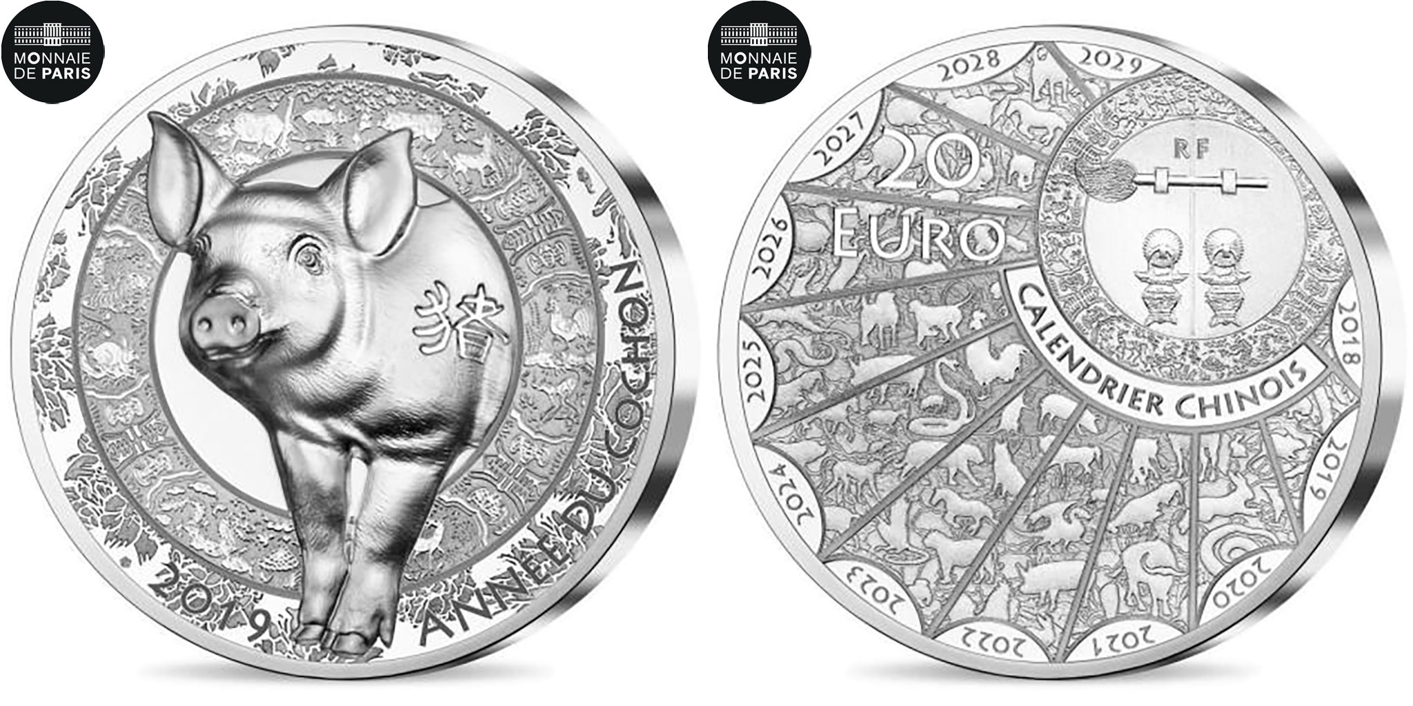 France, Monnaie de Paris, 20 Euro, Année du Cochon, 2019, Silver