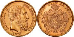 World Coins - Coin, Belgium, Leopold II, 20 Francs, 20 Frank, 1876, AU(50-53), Gold, KM:37